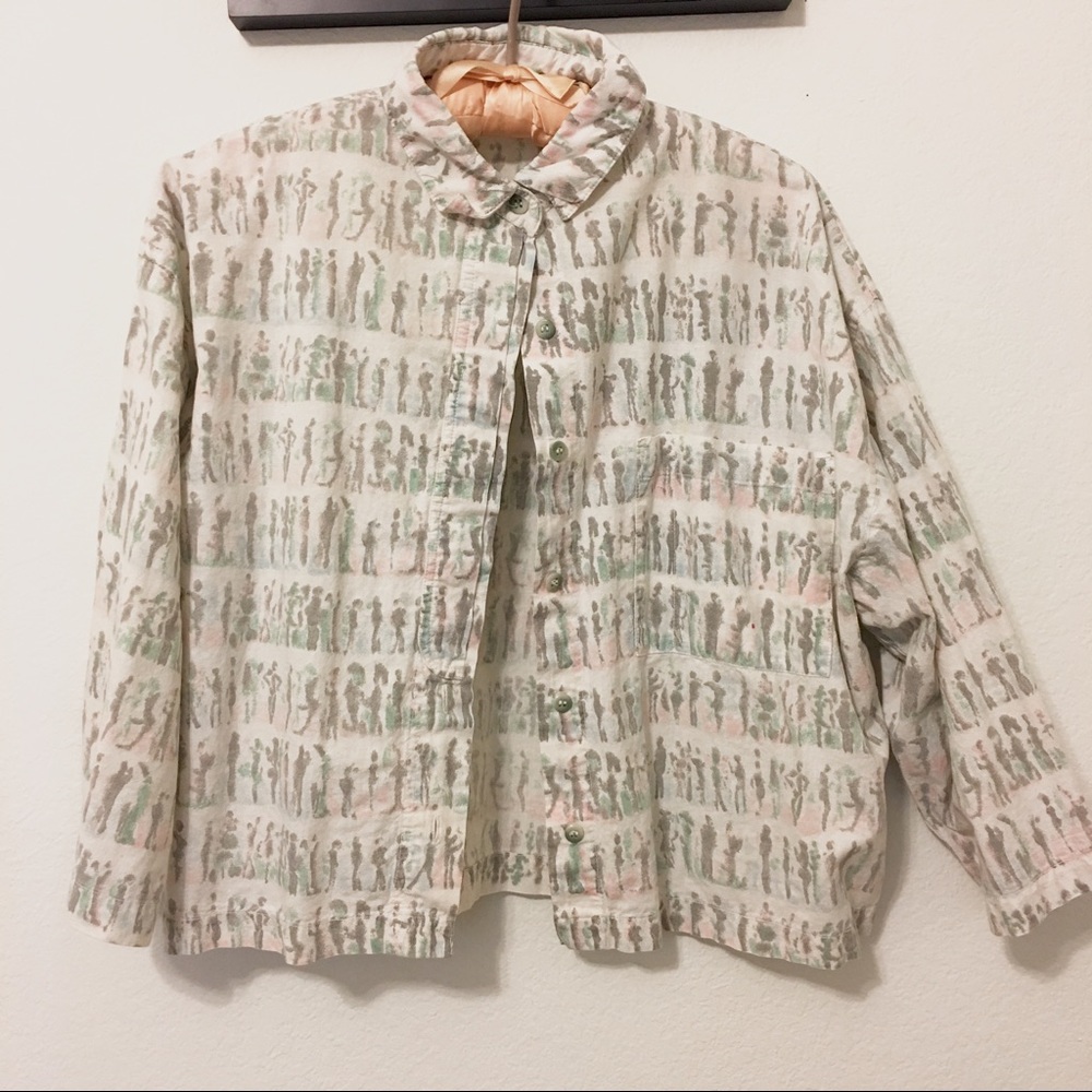 Vintage 80s Button Up Crop Neon Abstract Blouse